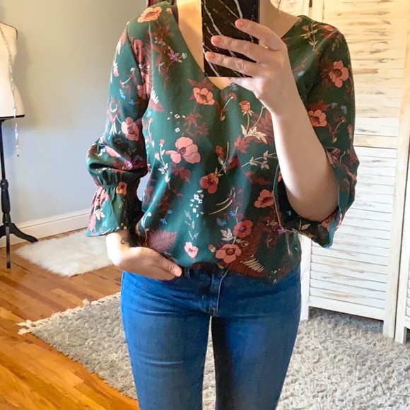 Skies Are Blue Tops - SKIES ARE BLUE | Floral V Neck 3/4 Sleeve Blouse